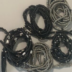 5pcs Stylish Black and Silver Beaded Waist Set - Women Jewelry